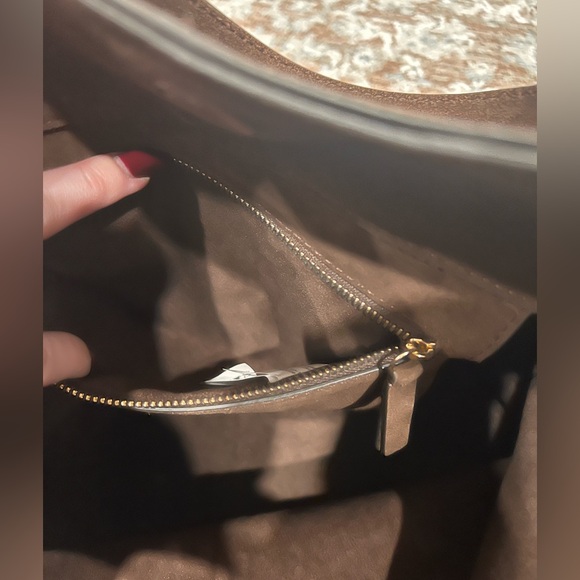 Zara Asymmetric Chocolate Suede Shoulder Hobo Bag in Dark Brown - Picture 14 of 14